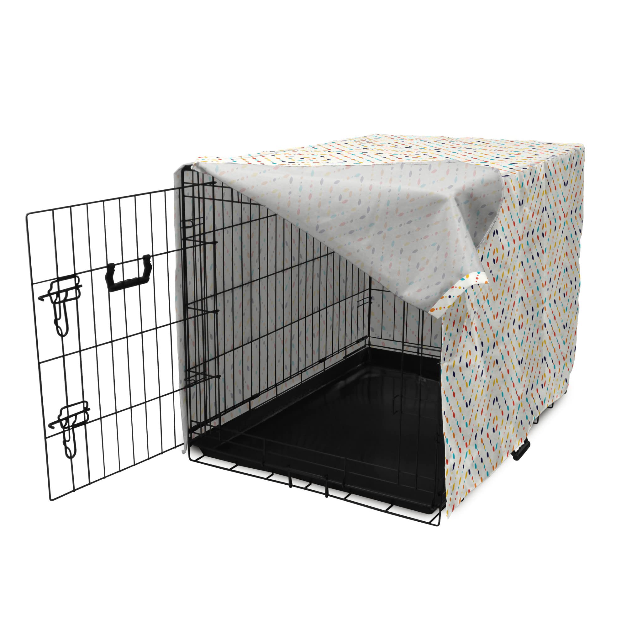 Ambesonne Abstract Dog Crate Cover - Colorful Small Spots Design, Easy to Use Pet Kennel Cover for Small Dogs, Puppies & Kittens (22 Inch, White Multicolor) - Perfect for Home, Travel & Vet Visits