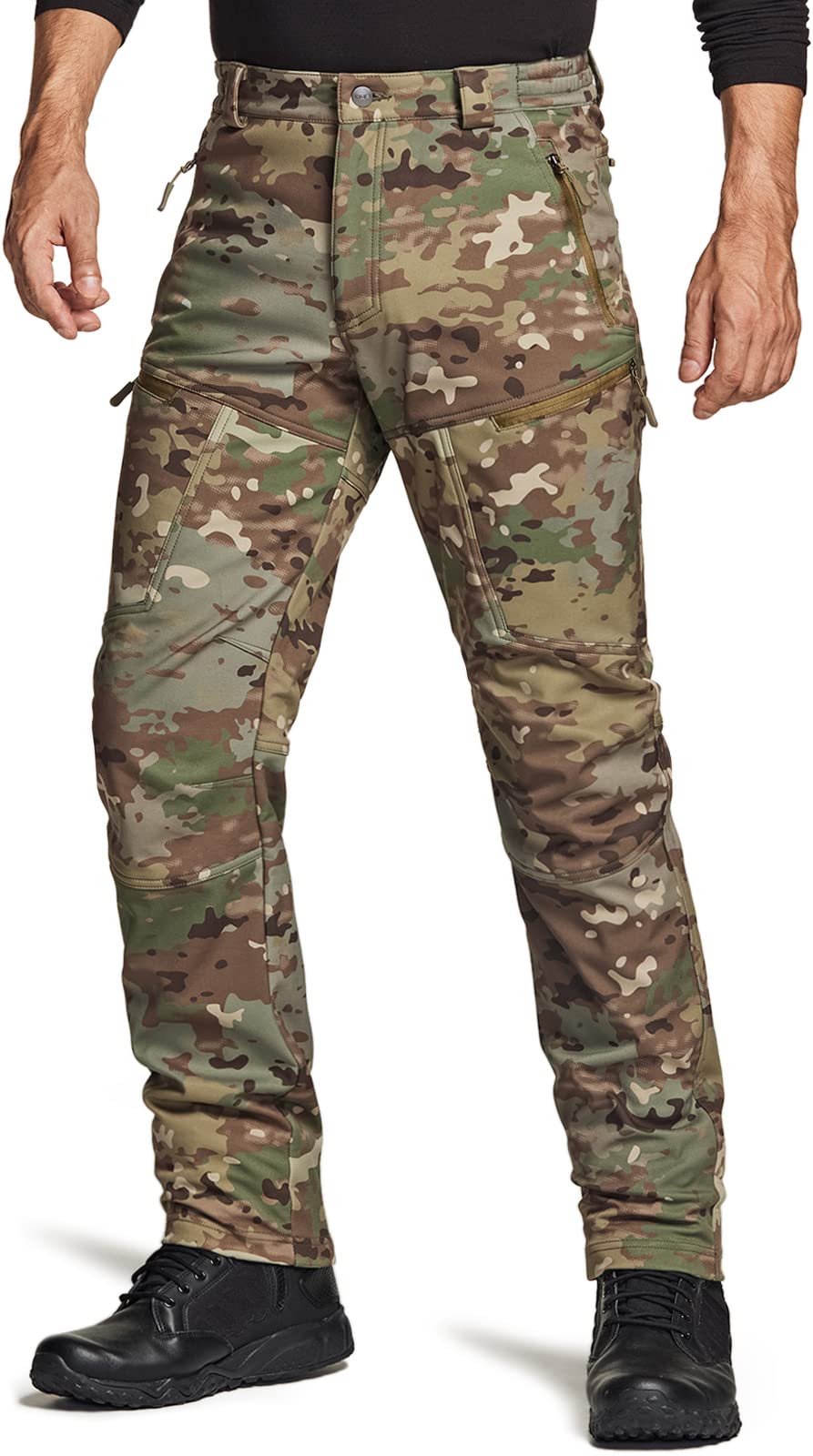 CQR Men's Winter Tactical Pants - Fleece Lined Outdoor Cargo Pants for Snow Skiing & Hiking - Waterproof Cold Weather Work Pants for Hunting, Camping & Winter Sports