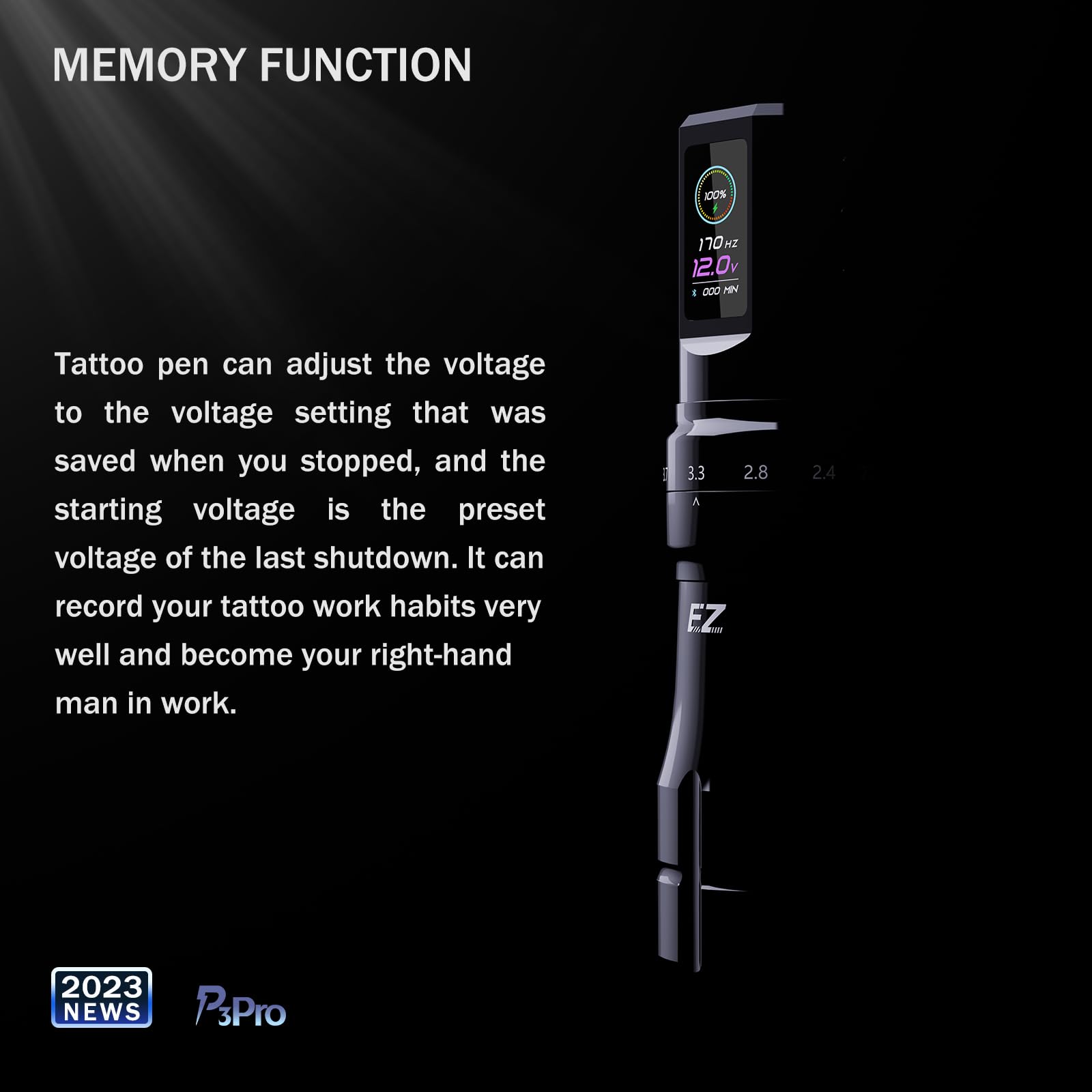 EZ P3 Pro Wireless Tattoo Machine - 6 Adjustable Stroke Lengths (2.0-4.2mm) with OLED Digital Display | 1600mAh Rechargeable Battery | Professional Tattoo Pen Gun for Artists | Matte Golden Finish | Perfect for Lining, Shading & Coloring Tattoos