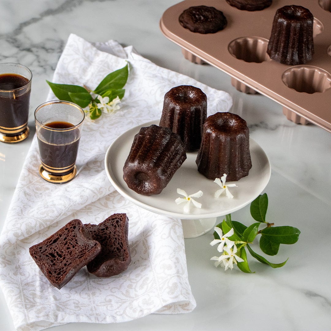 Premium Rose Gold Canelé Molds - 12-Cavity Non-Stick French Pastry Baking Pans for Professional & Home Bakers | Perfect for Canelés, Madeleines & Mini Cakes