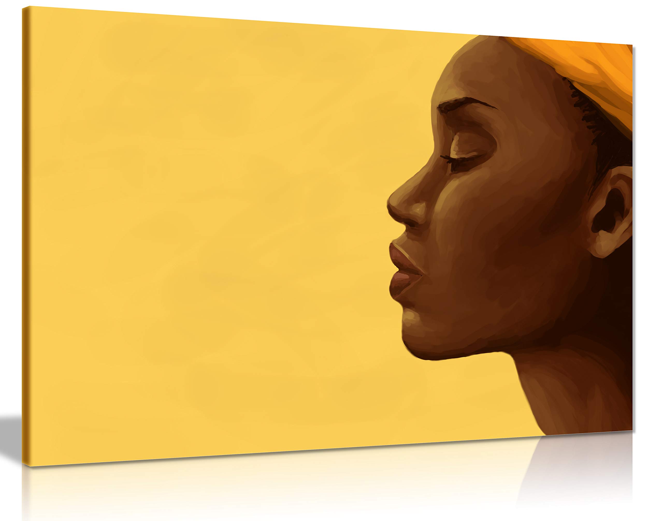 African Art Modern Beautiful Woman Calm Canvas Wall Art Print - 36x24 Inches Home Decor for Living Room, Bedroom & Office - Stretched Ready to Hang