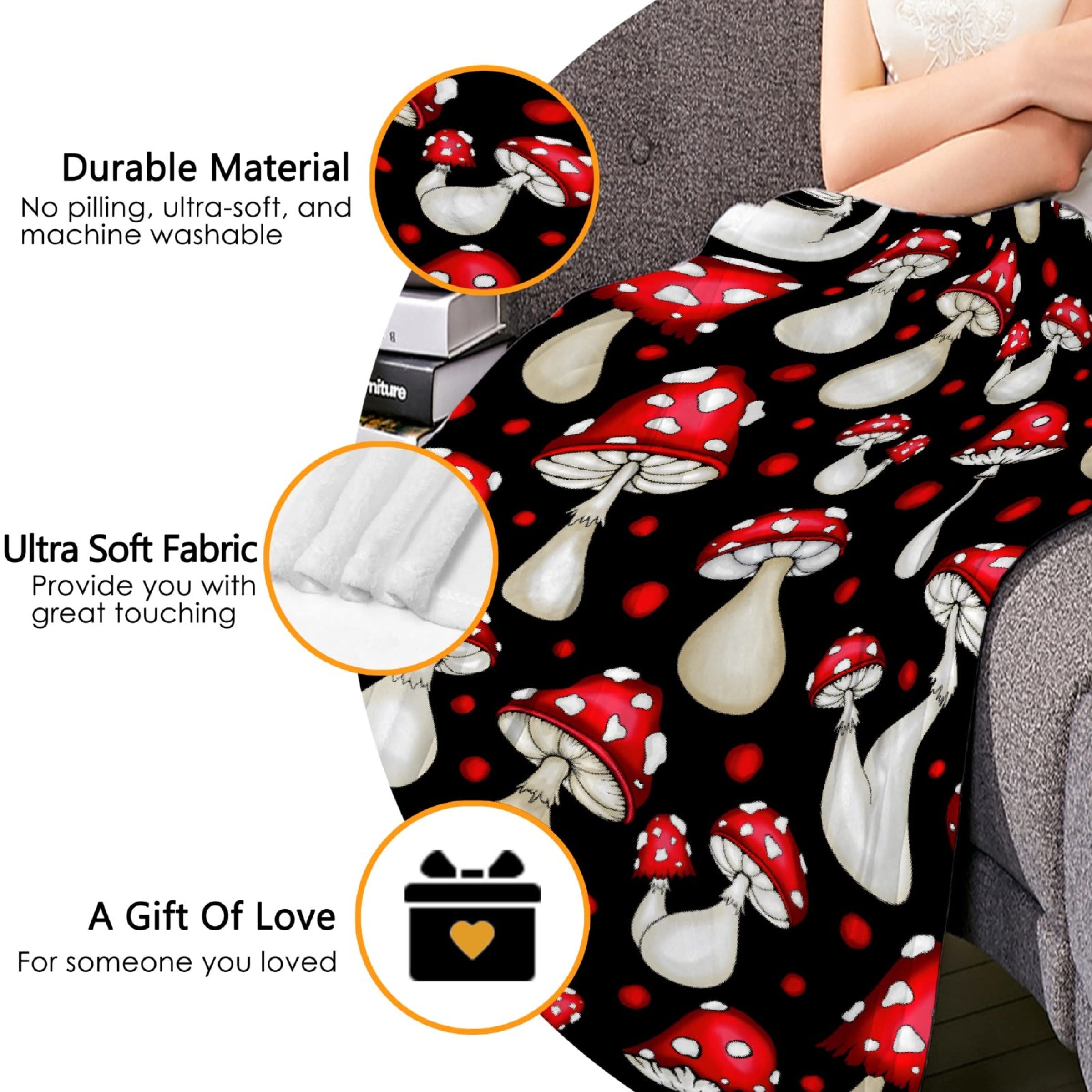 Thuswarm Red Mushroom Print Flannel Throw Blanket - 60