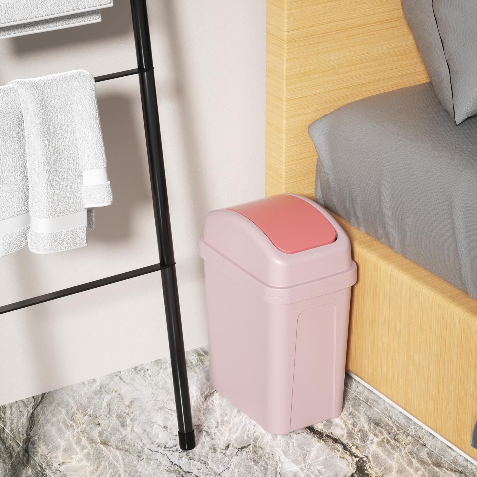 Zopnny Small Plastic Trash Can with Swing Lid - Mini Desktop Garbage Bin for Countertop, Office, Bathroom - Pink (Perfect for Home, Office, Bedroom & Bathroom Waste Disposal)