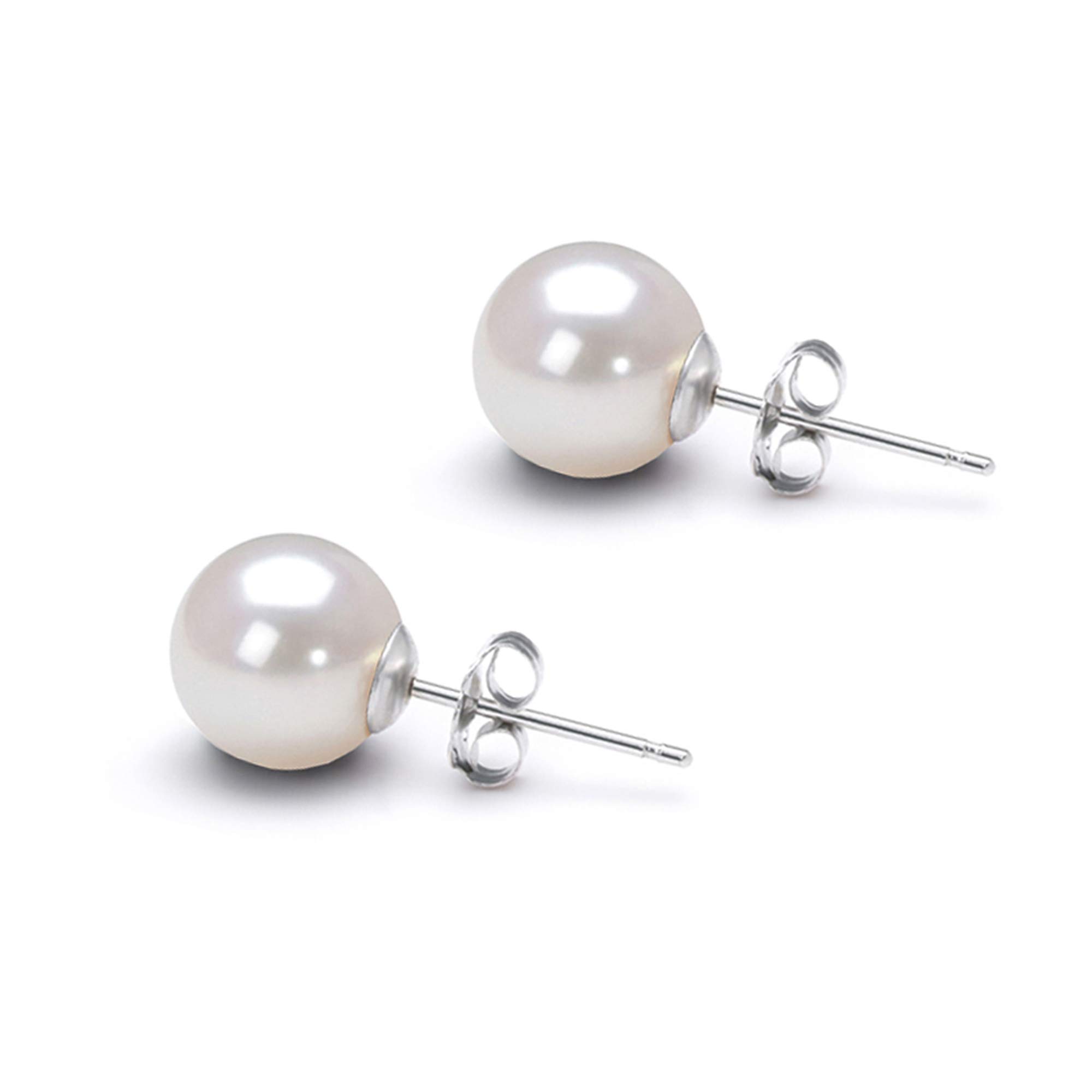 AAA Akoya Cultured Pearl Stud Earrings 5-10mm - White Freshwater Pearls with 14K Gold Plated Setting - Perfect for Weddings, Anniversaries & Formal Occasions