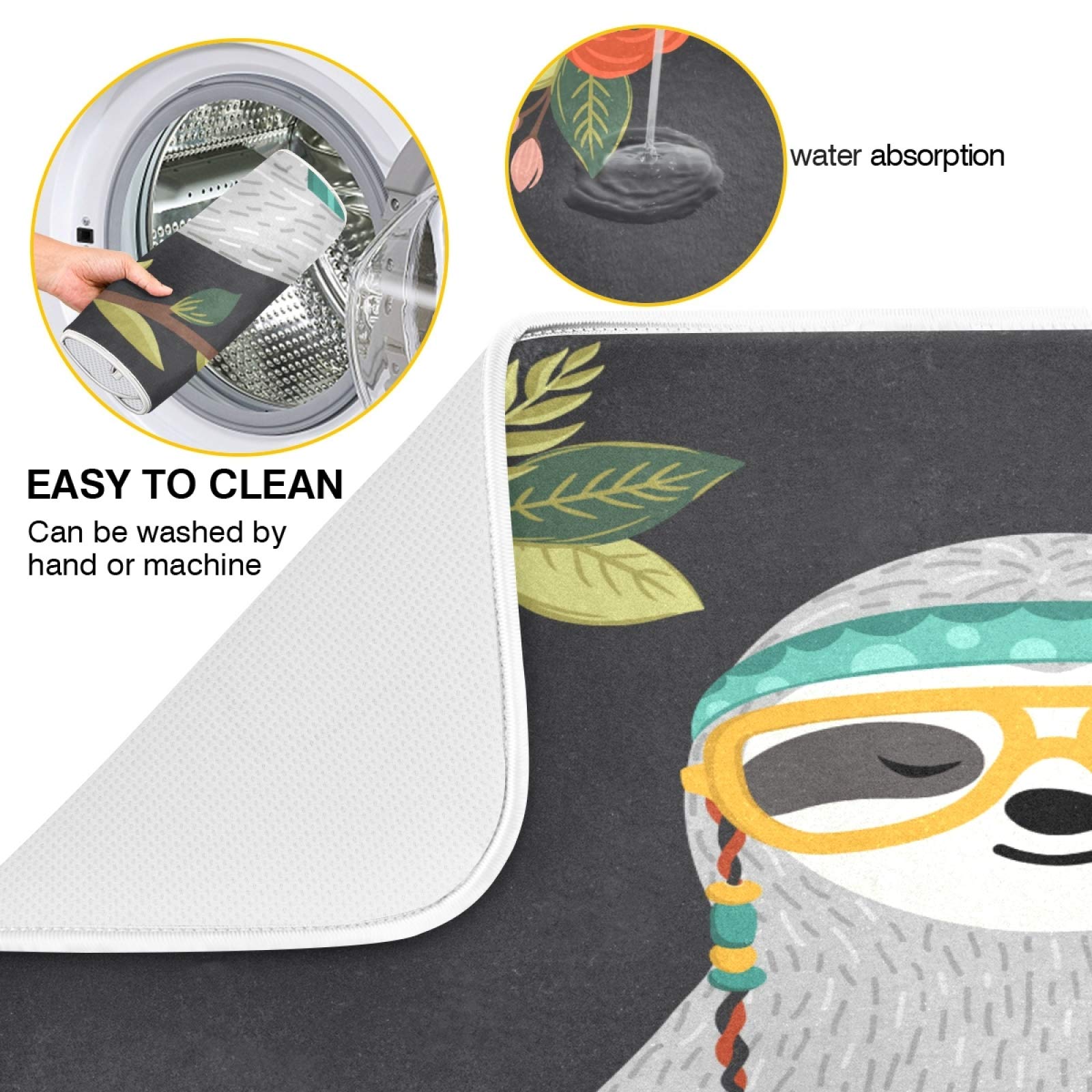 Watermelon Sloth Kitchen Dish Drying Mat 16x18 Inch - Absorbent Countertop Drying Pad for Dishes | Summer Kitchen Decor | Easy to Clean & Reusable | Perfect for Kitchen Counter, Sink Area & Dining Table