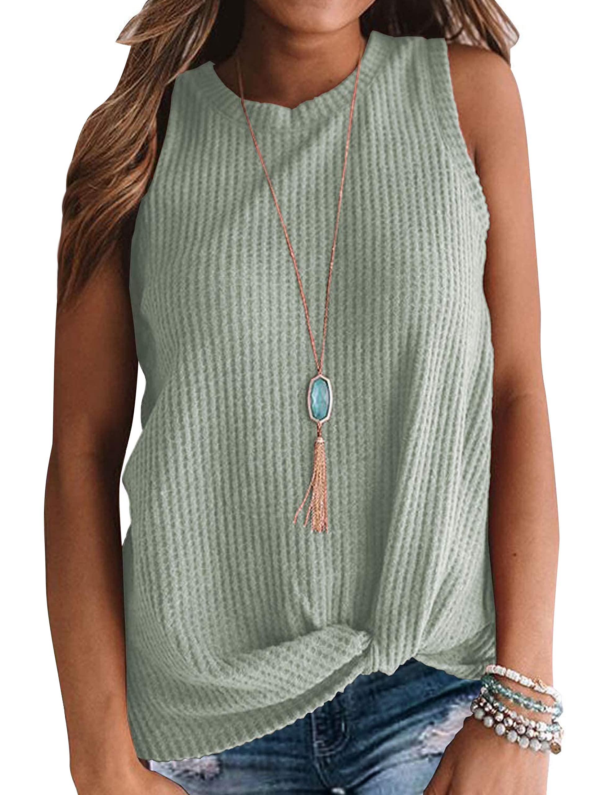 MIHOLL Women's Casual Sleeveless Twist Knot Waffle Knit Tank Top - Cute Summer Blouse for Beach, Vacation & Everyday Wear