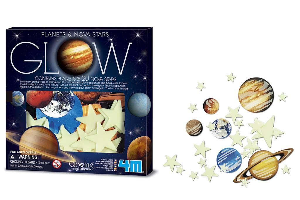 4M Glow in The Dark Planets and Nova Stars 20pcs - DIY Solar System Kit for Kids, Educational Space Toys for Bedroom Decor & Astronomy Learning