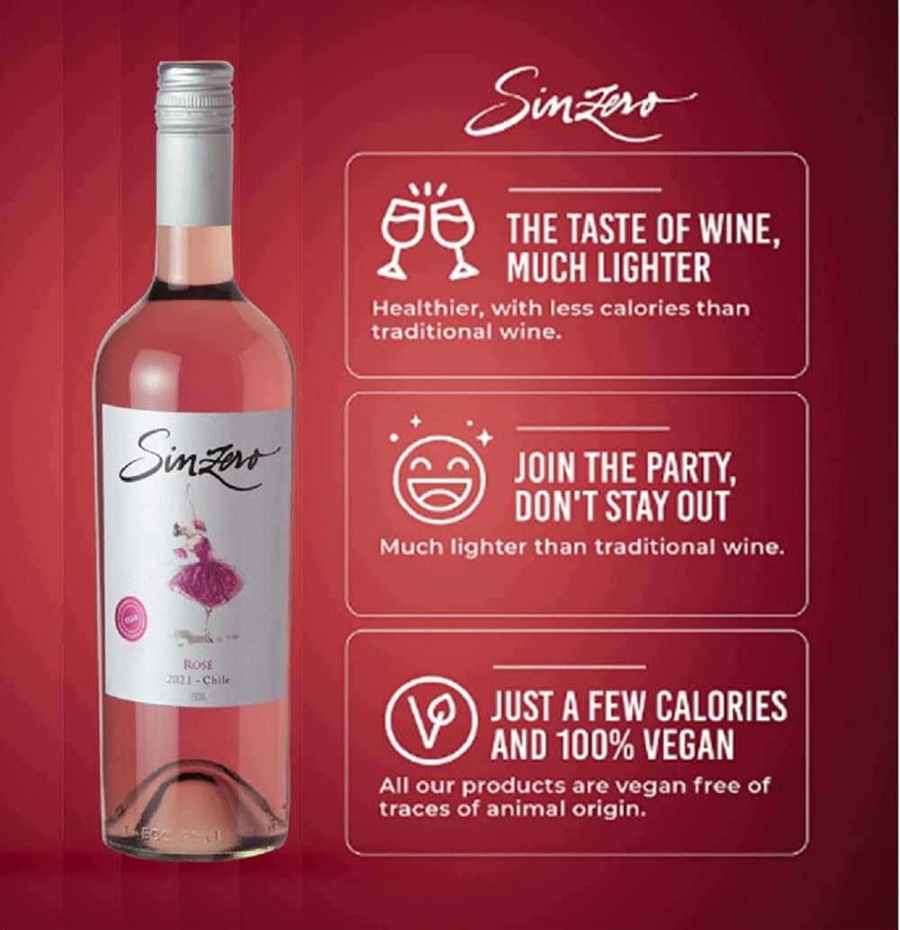 SINZERO Alcohol-Free Rose Wine - Vegan, Low Calorie, Gluten-Free (25.4 Fl Oz) - Perfect for Parties, Weddings & Healthy Lifestyle