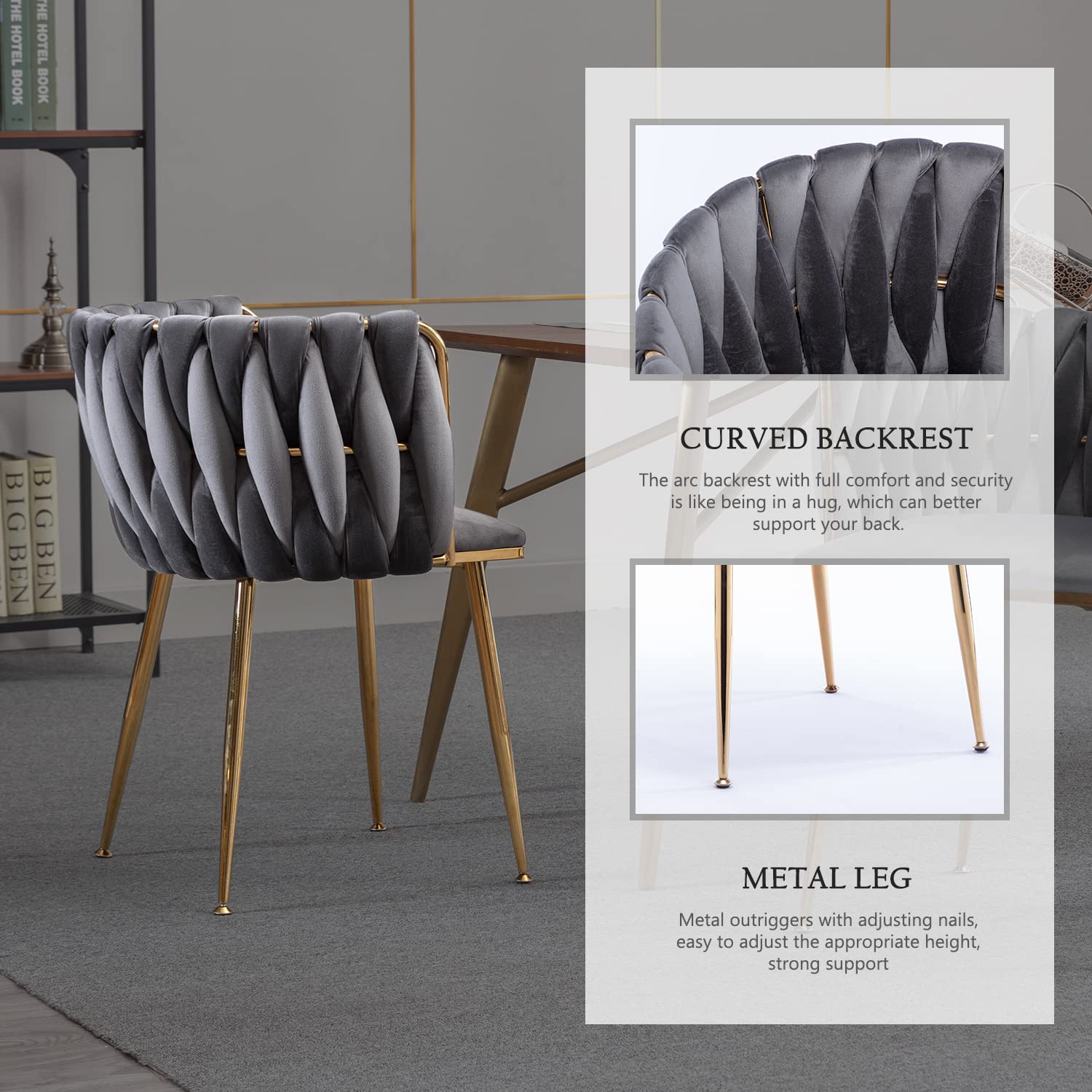 Kiztir Velvet Dining Chairs Set of 2 - Upholstered Modern Dining Room Chairs with Gold Metal Legs, Luxury Tufted Accent Chairs for Living Room, Bedroom, Kitchen - Soft Grey Velvet Fabric (Perfect for Small Spaces & Home Decor)