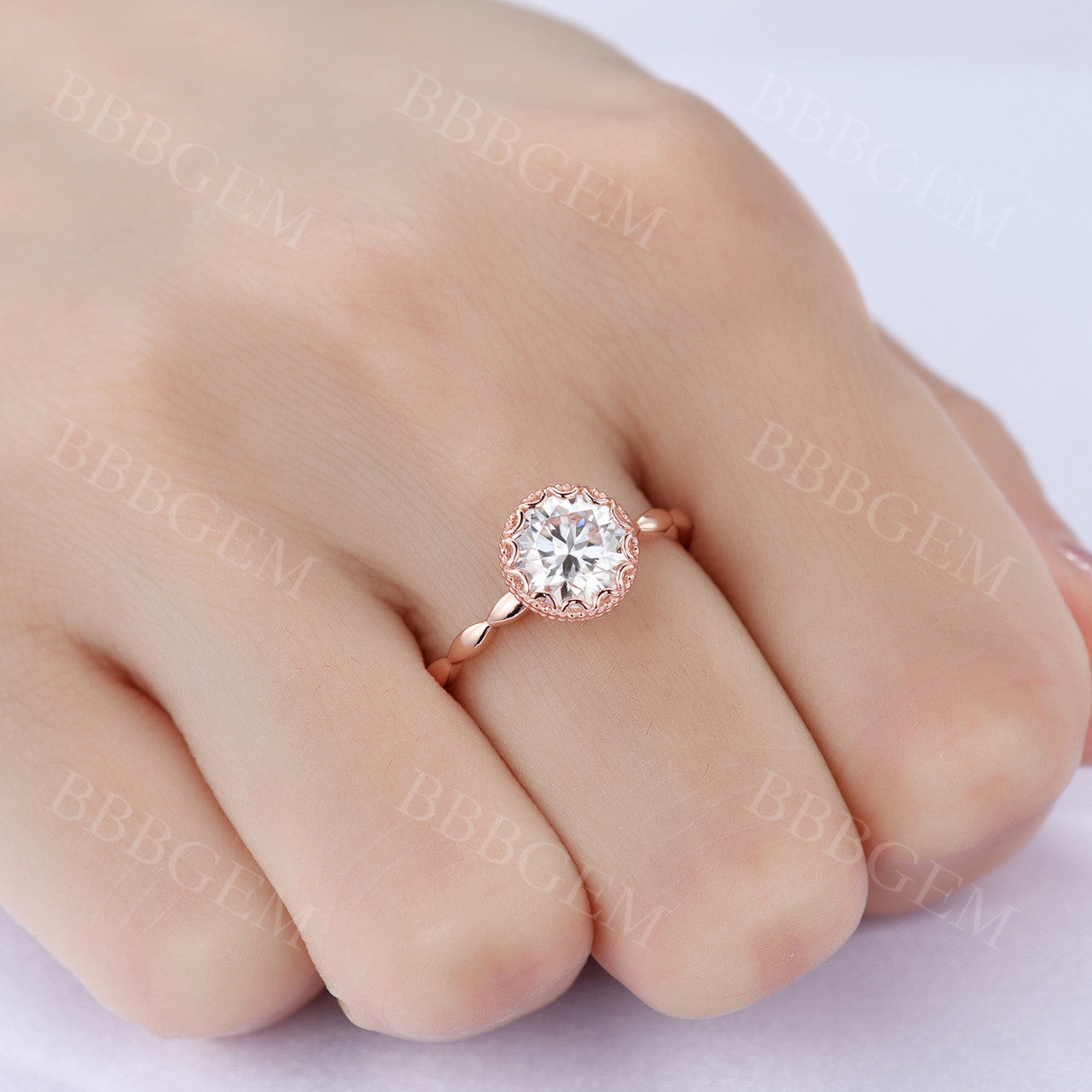 1.2 Carat Art Deco Moissanite Engagement Ring - Round Cut Rose Gold Wedding Band for Women - Perfect for Proposals, Anniversaries & Bridal Jewelry
