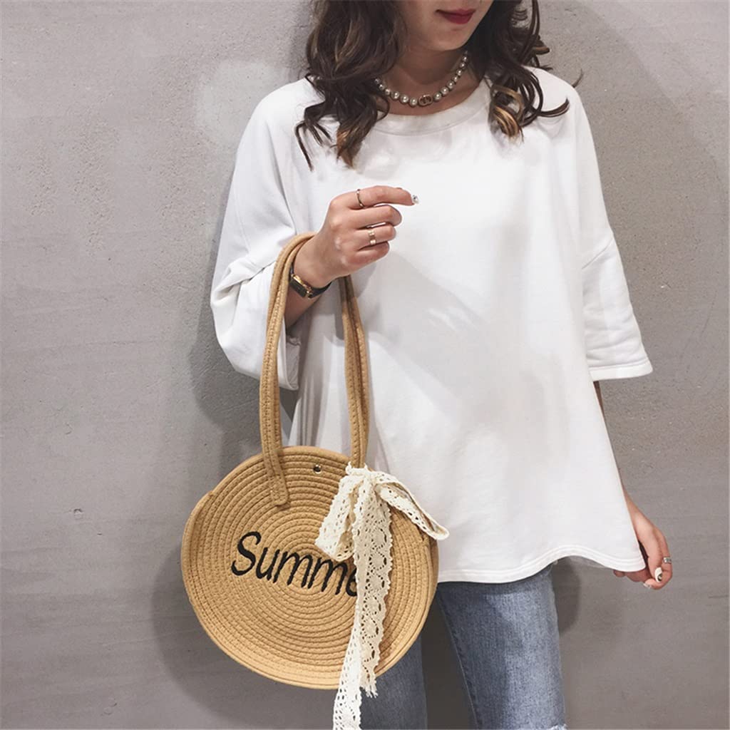 Large-Capacity Straw Woven Shoulder Bag for Women - Summer Beach Tote, Holiday Handbag - Photo Color, One Size - Perfect for Beach Outings, Picnics & Vacation Travel