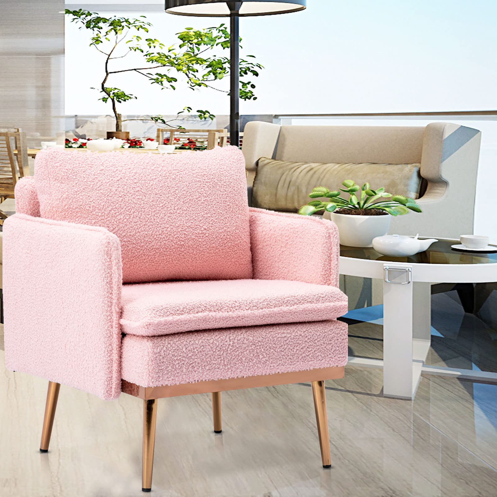 Mid Century Modern Accent Chair - Pink Tufted Upholstered Lounge Chair for Living Room & Bedroom, Polyester Single Sofa for Reading, Relaxing & Home Decor | Comfortable Indoor Armchair Furniture