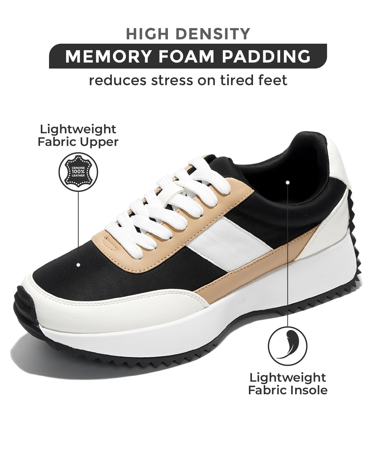 Project Cloud Women's Sneakers - Memory Foam Insole & Lightweight Spring Shoes - Non-Slip Lace-Up Fashion Sneakers for Women 2025 - Perfect for Running, Walking & Casual Wear