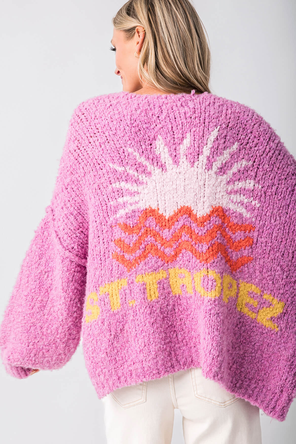 Vintage Havana Jacquard Back Detail Cardigan for Women - Elegant Open Front Knit Sweater - Perfect for Fall, Winter & Layering Outfits