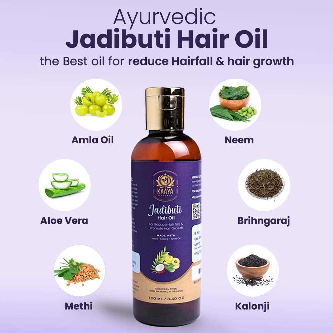 Kaaya Natural Jadibuti Hair Oil for Hair Growth & Reduce Hair Loss | 100% Organic & Chemical-Free | Unisex Ayurvedic Hair Treatment | 3.4 fl oz (100ml) | Promotes Stronger, Thicker Hair for Men & Women | Perfect for Daily Scalp Massage & Hair Care Routine