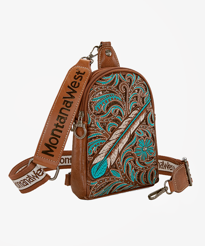 Montana West Floral Feather Sling Bag for Women - Stylish Crossbody Purse with Adjustable Strap, Perfect for Parties, Travel & Everyday Use