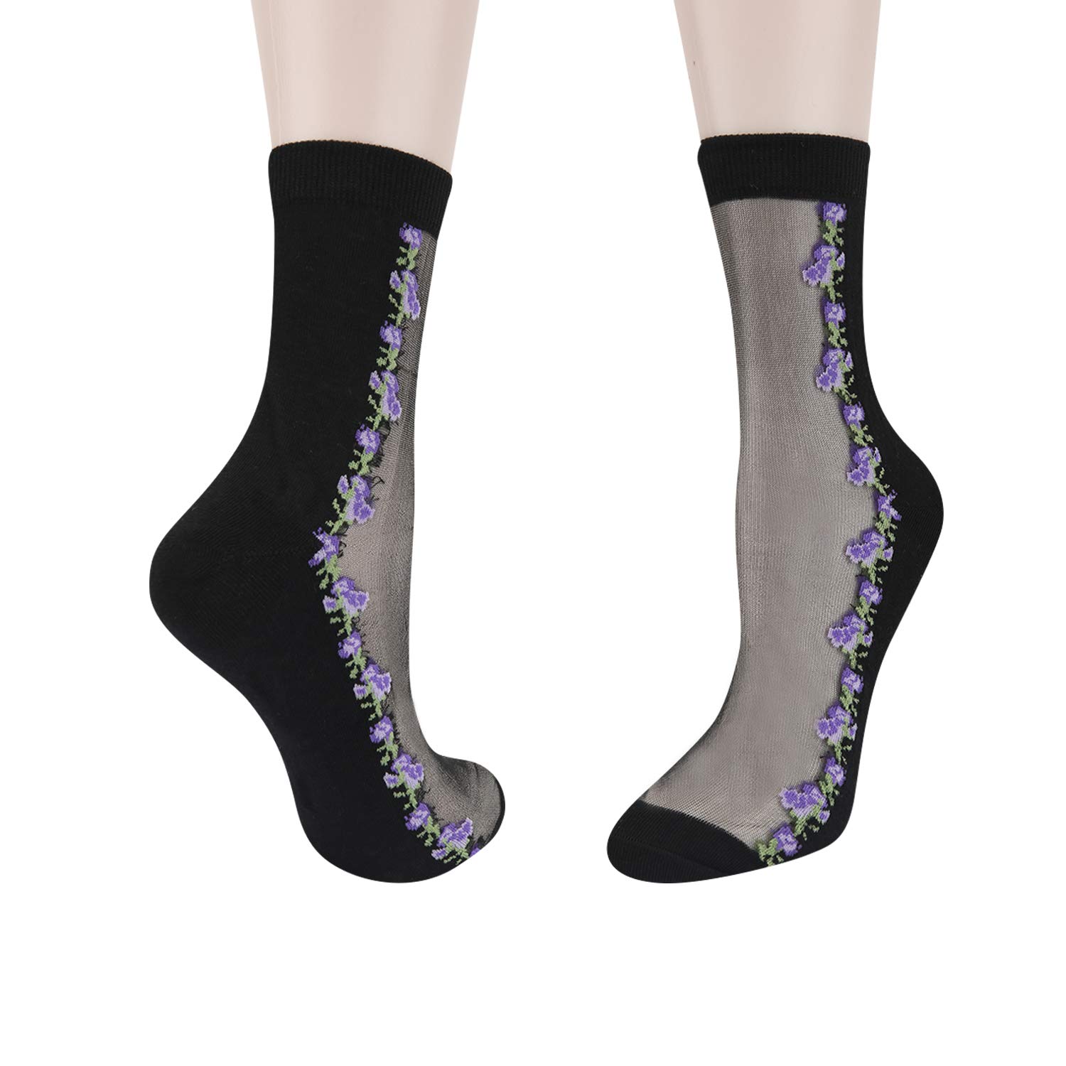 Benefeet Women's Cute Sheer Lace Mesh Socks - Ultra Thin Transparent Nylon Crew Dress Socks for Women & Girls - Perfect for Flats, Heels & Office Wear