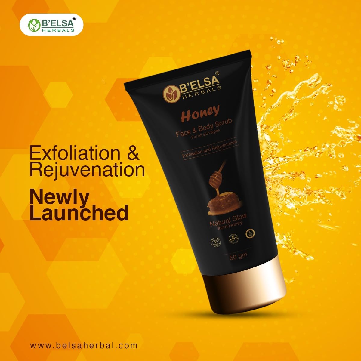 B'ELSA Honey Face and Body Scrub - Natural Exfoliating Cleanser for Glowing Skin | Perfect for Daily Skincare Routine & Spa Day at Home