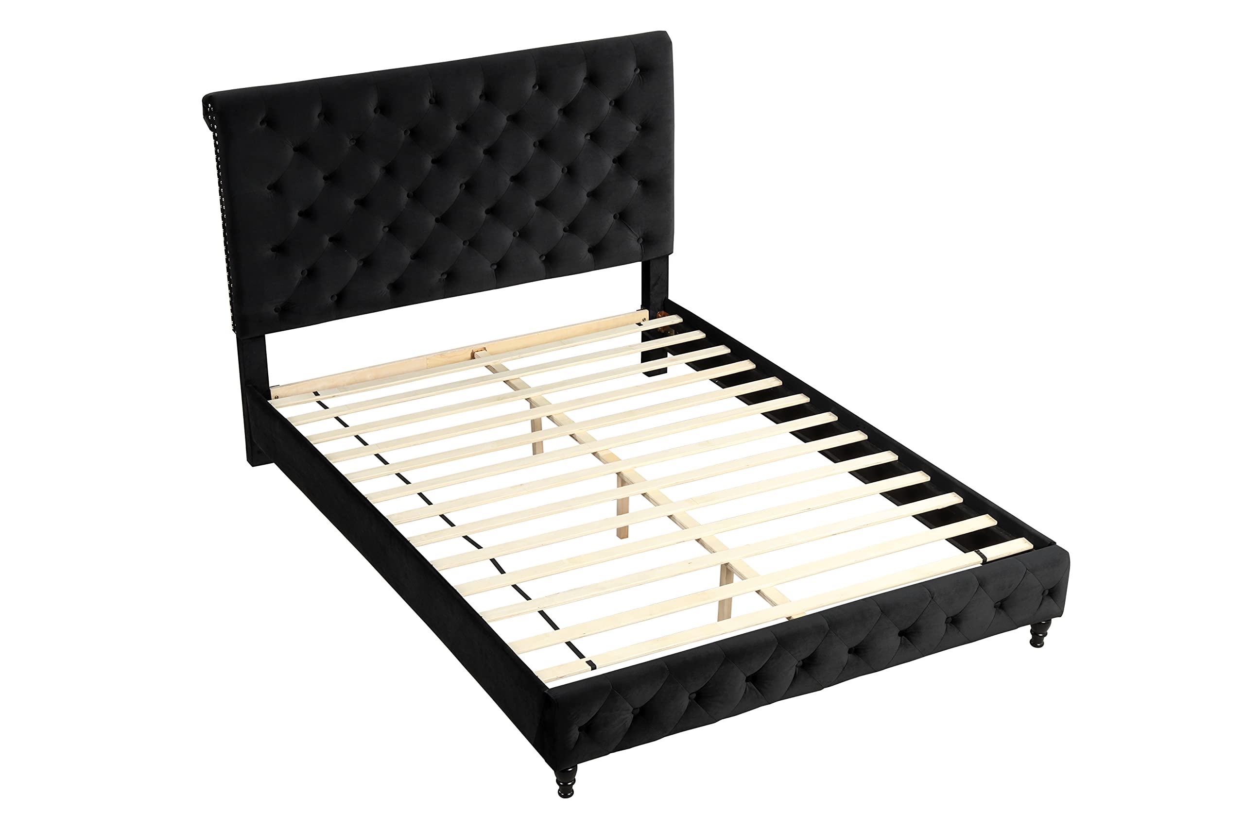 Best Master Furniture Kathy Upholstered Velvet Platform Bed - King Size Black Luxury Bed Frame for Modern Bedroom | Perfect for Master Suite, Guest Room & Apartment