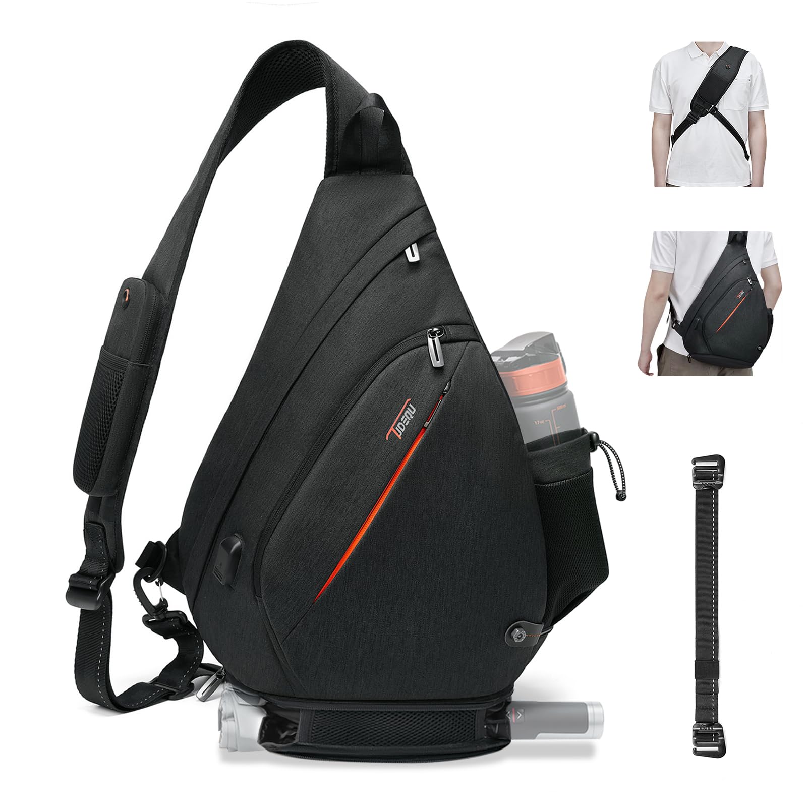 TUDEQU Sling Backpack for Men - 8 Pockets Crossbody Bag, 19L Large Travel Hiking Backpack for Outdoor Activities, Gym & Daily Commute