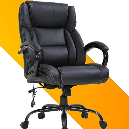 Big and Tall Office Chair 500lbs - Ergonomic PU Leather Executive Chair with Massage Lumbar Support, Thick Padding & Adjustable Headrest - High Back Computer Desk Chair for Home Office - Perfect for Long Work Hours and Heavy Users