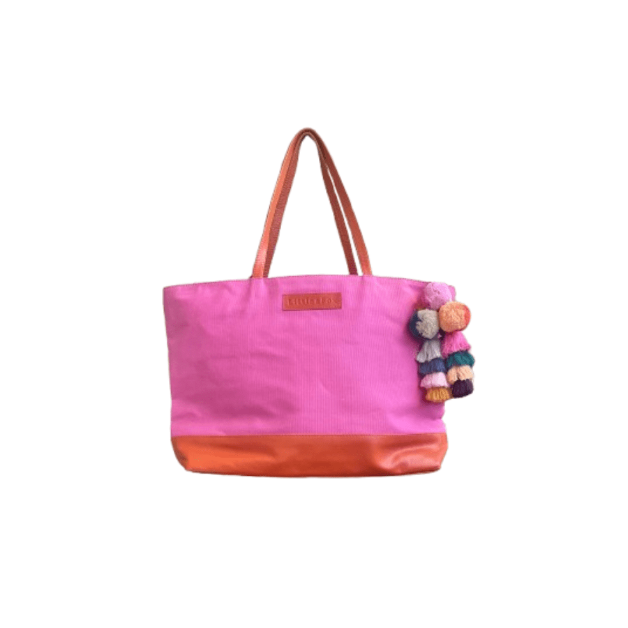 Little & Fox Genuine Leather Tote Bag - Deep Pink with Scarlet Leather Trim, Stylish Women's Handbag for Work, Travel & Everyday Use