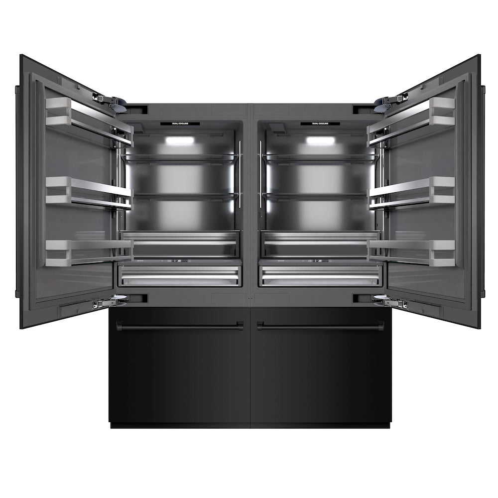 ZLINE 72-Inch 39.6 cu. ft. French Door Built-In Bottom Freezer Refrigerator with Water Dispenser & Ice Maker - Black Stainless Steel & Graphite Gray Interior (GRBIT BS 72) for Modern Kitchen & Open-Concept Living Spaces