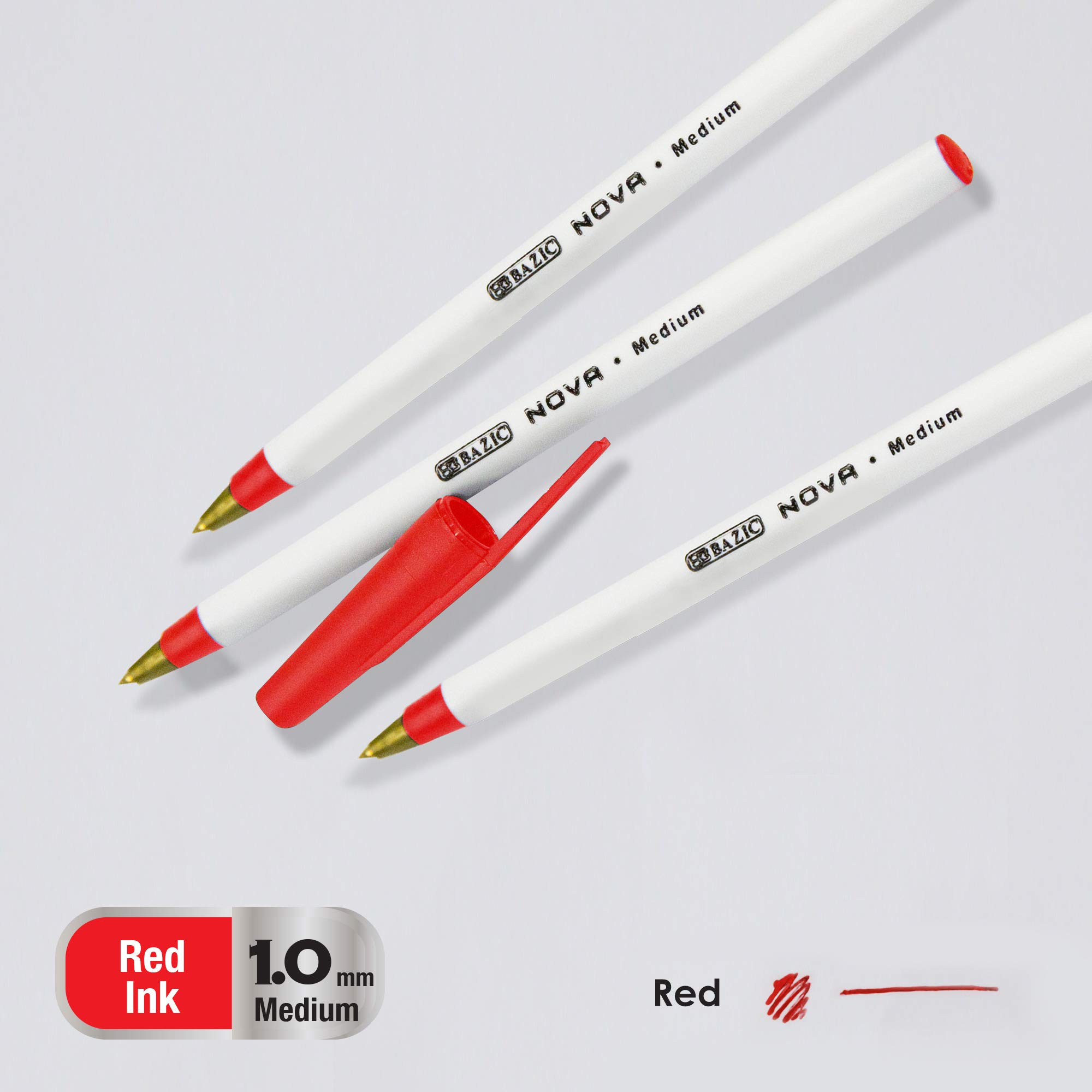 BAZIC Ballpoint Pens Nova Red 1.0mm Bold Point Smooth Writing Pens - 12 Pack (144 Total) for School, Office, Note Taking & Gift Giving