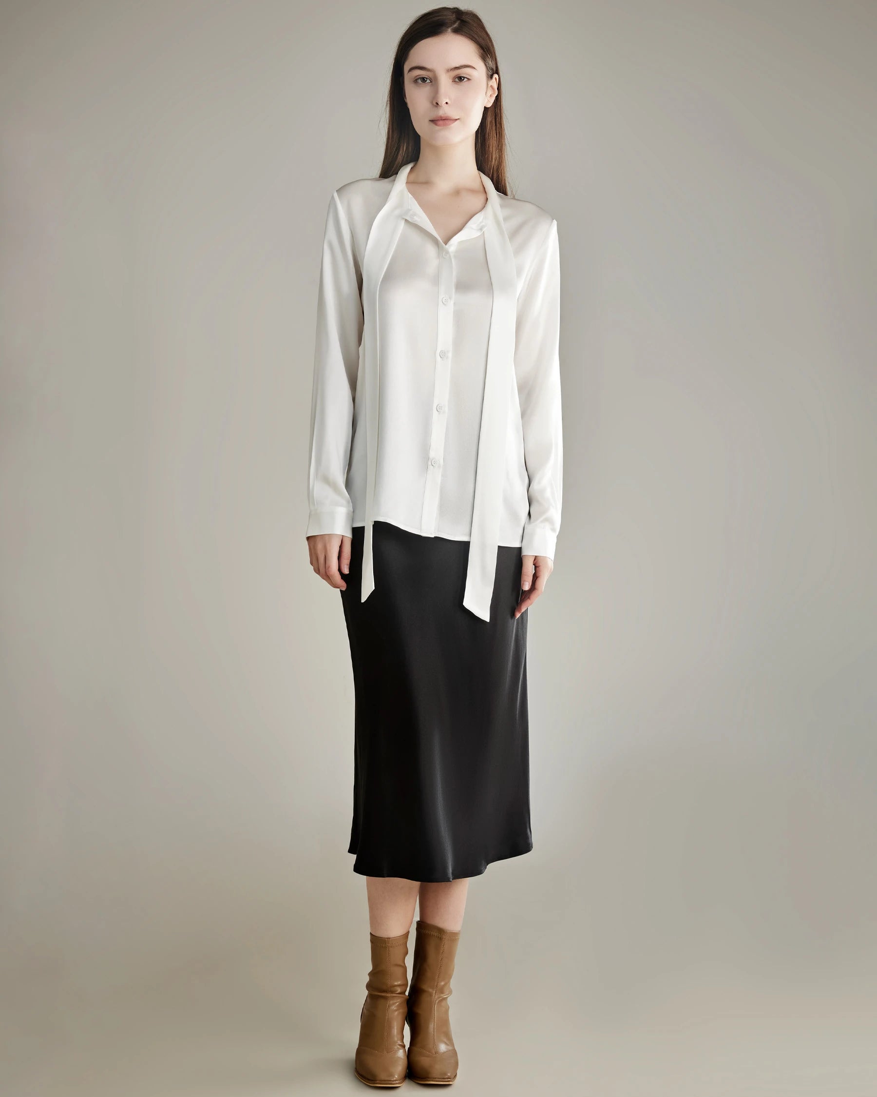 Elegant Silk Bow Tie Blouse for Women - Fashionable & Comfortable Ladies Top for Office, Party & Special Occasions