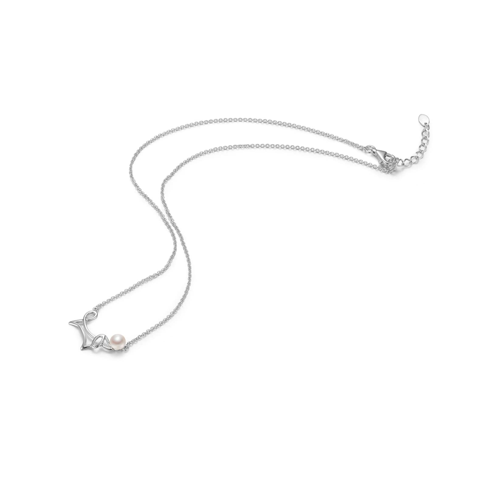 925 Sterling Silver Freshwater Pearl Necklace - 5-6mm White Round Pearl Pendant on Dainty Chain - Elegant Jewelry Gift for Women & Girlfriends - Perfect for Date Nights, Weddings & Special Occasions