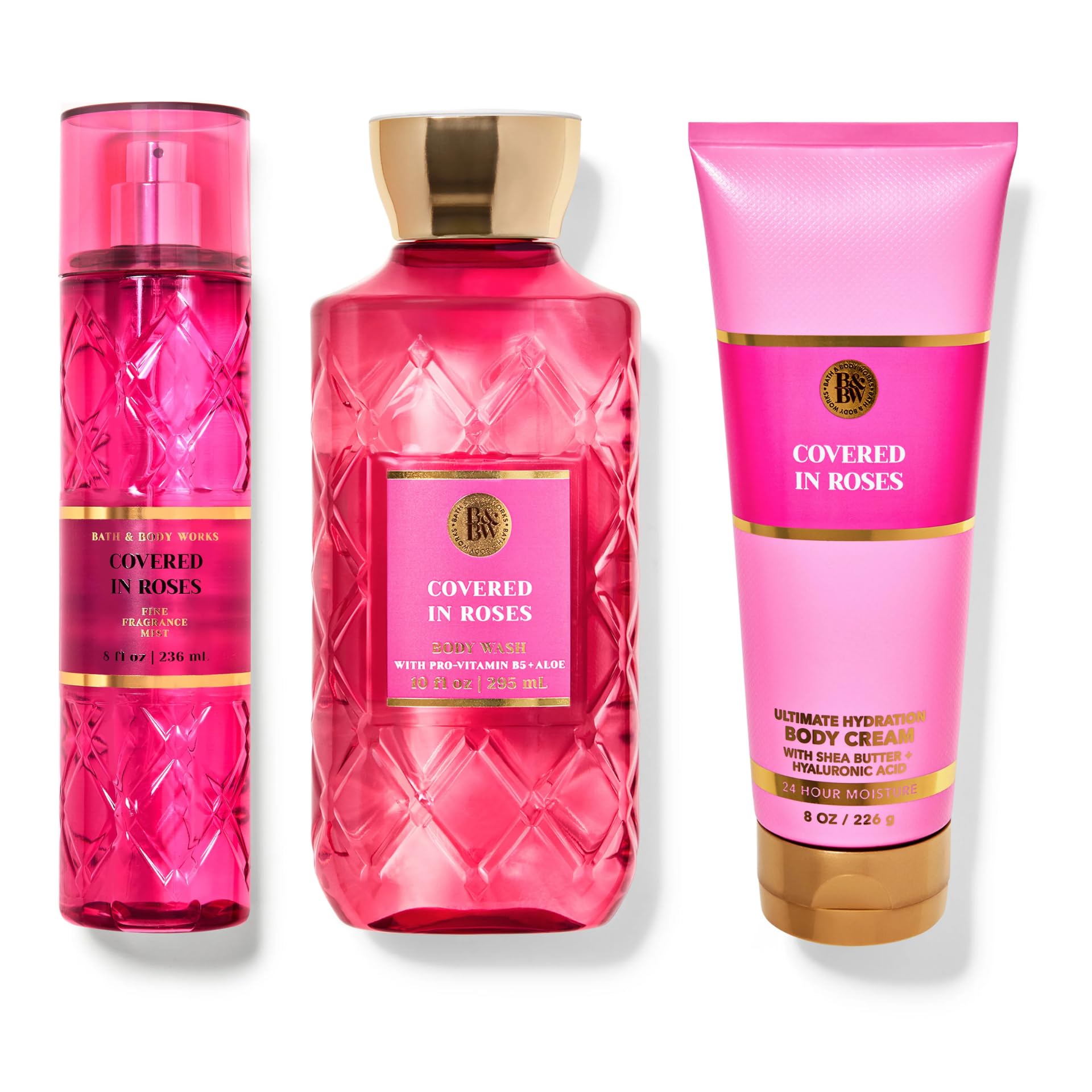 Bath & Body Works Rose Scented Trio Set - Fine Fragrance Mist, Hydrating Body Cream & Body Wash (8 fl oz Each) for Daily Skincare & Aromatherapy
