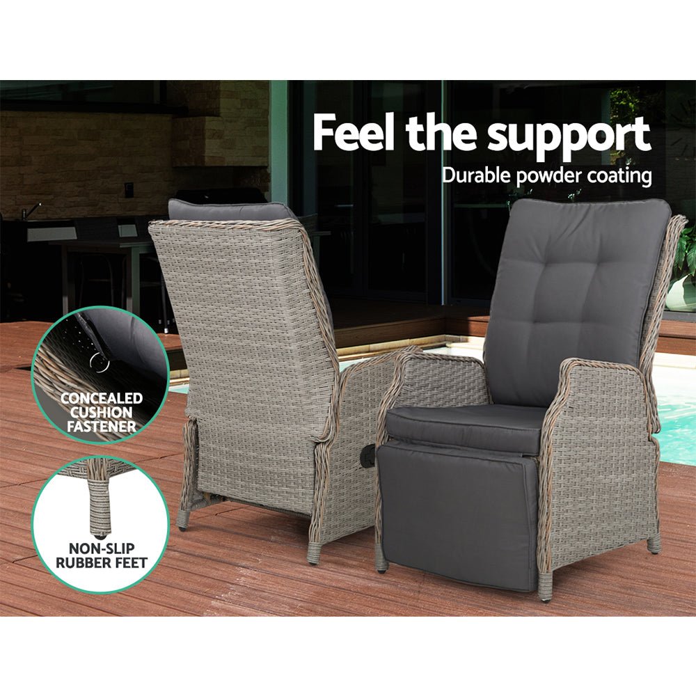 Elara Outdoor Recliner Patio Chair - Grey - Adjustable Lounge Chair for Backyard, Poolside & Garden Relaxation - Weather-Resistant & Comfortable