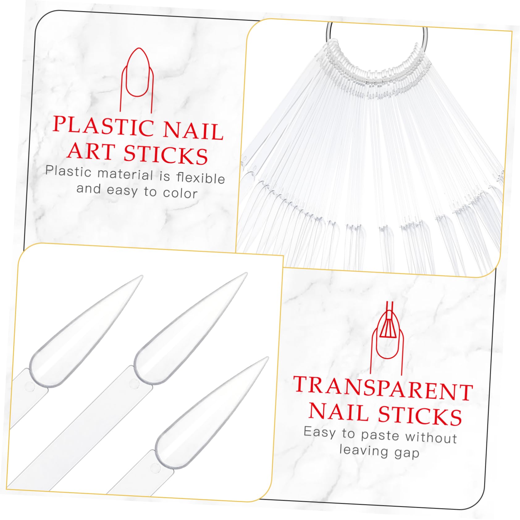 100pcs Clear False Nail Tips - Transparent Nail Display Sticks for Nail Art, Fan Shaped Nail Wheel, White Polish Sample - Perfect for Salon Display, DIY Nail Art & Professional Nail Color Testing