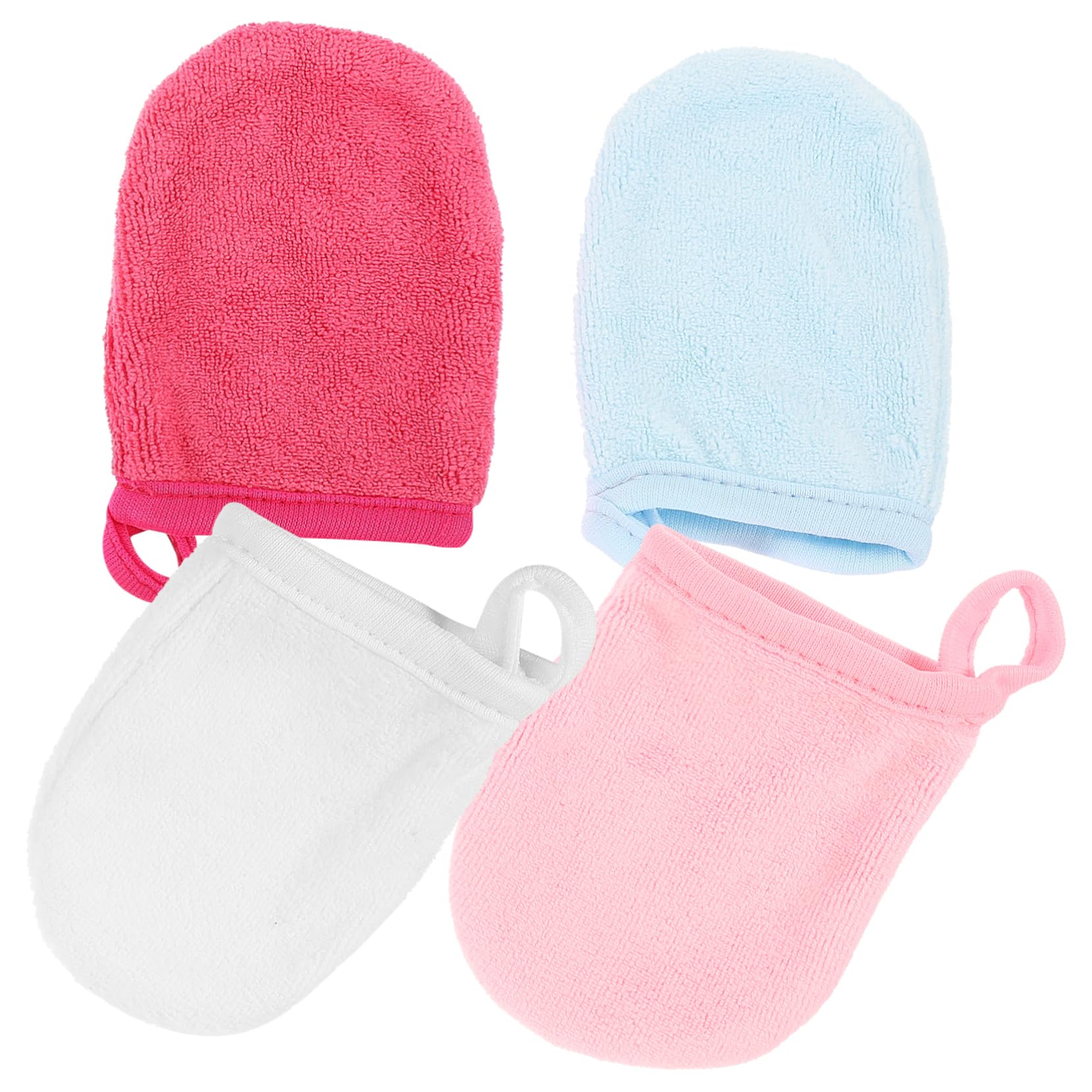 Makeup Cleaning Gloves Set of 4 - Soft Fiber Face & Hair Washcloth Mitts, Comfortable Makeup Remover Towel & Scrub Gloves for Skincare Routine | Perfect for Daily Cleansing, Spa Nights & Travel
