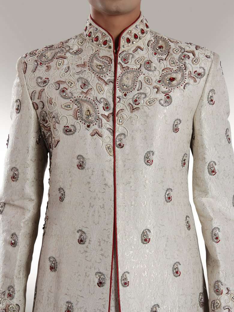 Anwar Smart Look Cream Sherwani for Men | Premium Indian Wedding Sherwani Outfit | Perfect for Groom, Groomsmen & Special Occasions