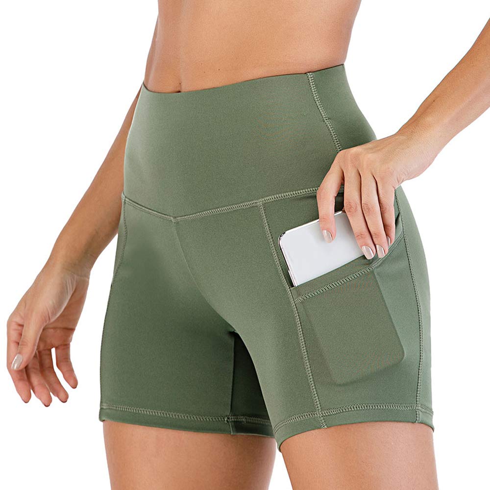 HOMETA Women's High Waist Scrunch Butt Lifting Yoga Shorts - Compression Workout Running Bike Athletic Shorts with Side Pockets for Gym, Fitness & Outdoor Activities