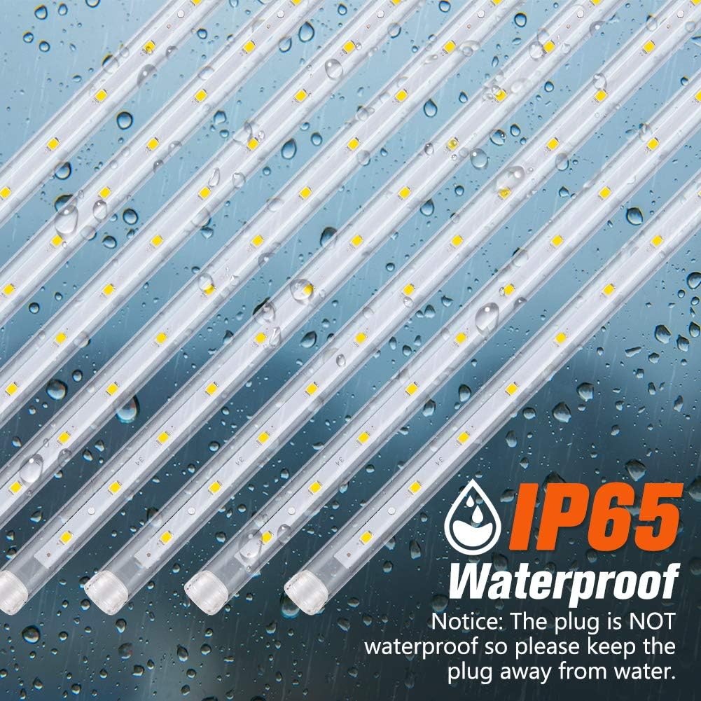 Meteor Shower Lights - 16inch 10 Tube 240 LED Outdoor Raindrop Lights for Christmas Halloween Wedding Valentine Decorations | Weatherproof White Falling Rain Tree Lights for Garden, Patio, and Holiday Party Decor