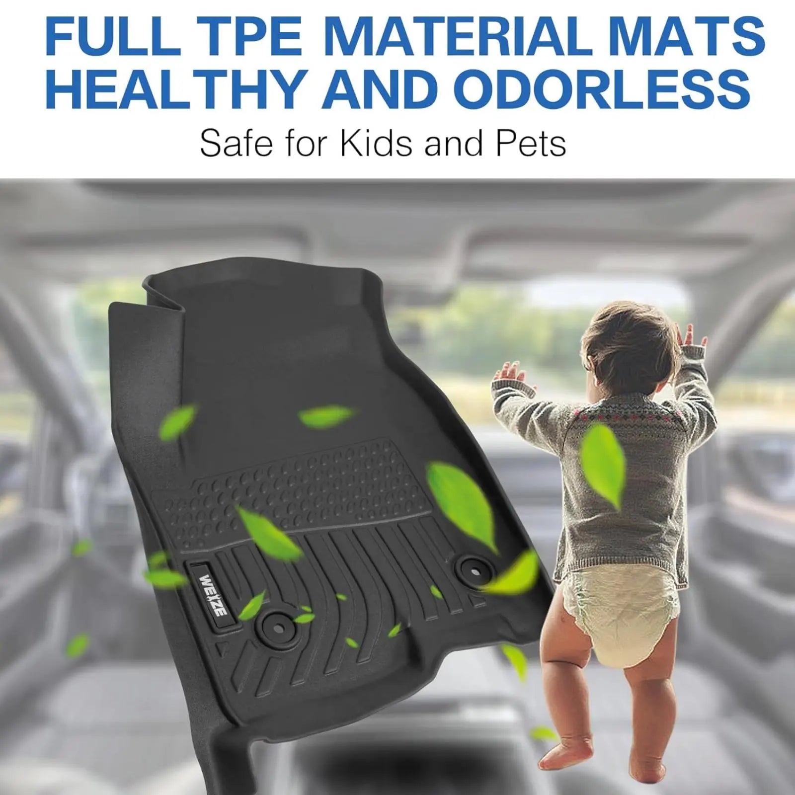 WEIZE All-Weather TPE Floor Mats for Ford F-150 & F-150 Lightning SuperCrew Cab 2015-2024 - 1st & 2nd Row Seat Liners, Black | Heavy Duty Protection for Mud, Snow & Spills | Perfect for Off-Roading, Work Trucks & Family Adventures