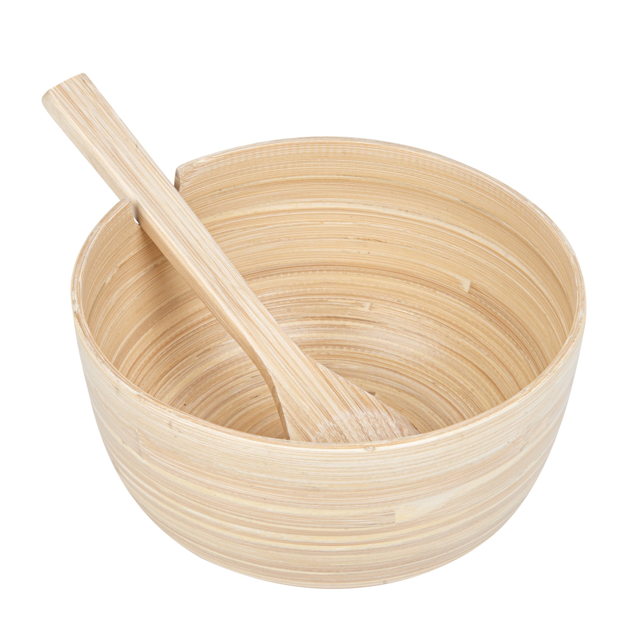 Bambuddha 25 oz Round Natural Bamboo Serving Bowl with Spoon - Eco-Friendly, Durable 7.75