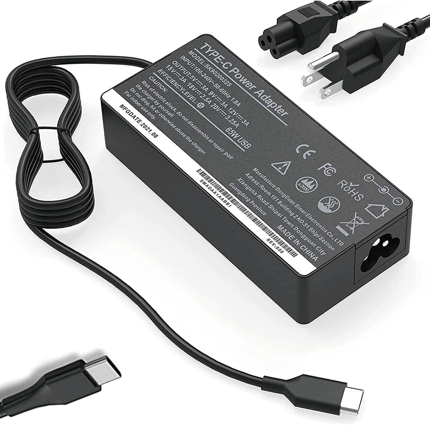65W/45W Lenovo Laptop Charger for ThinkPad Yoga Chromebook - 20V 3.25A AC Power Adapter - Perfect for Home, Office & Travel Use