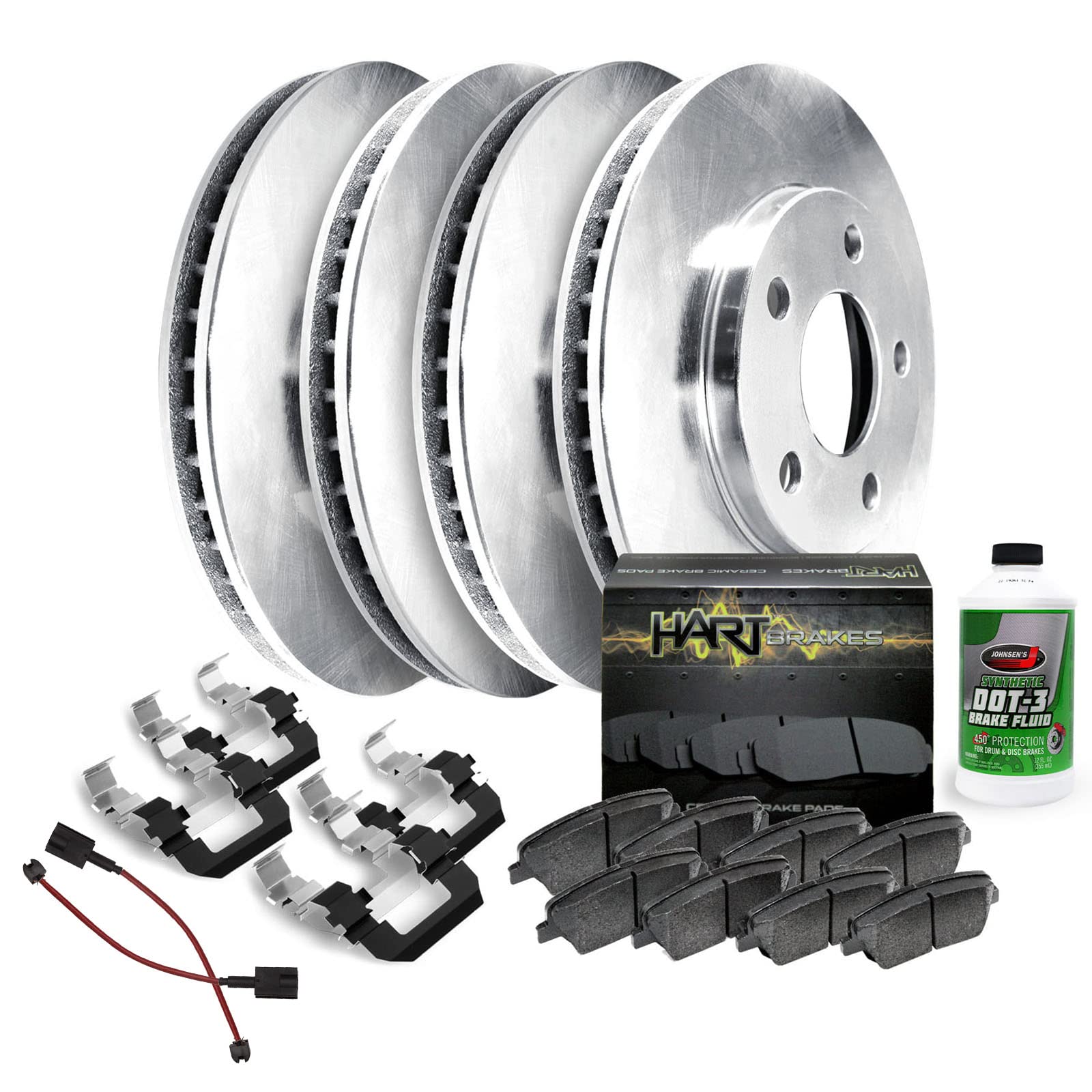 High-Performance Hart Front & Rear Brake Pads and Rotors Kit - Semi-Metallic Brake Pads with Hardware & Sensor (RBBC.31152.52) | Perfect for Sedans, SUVs & Trucks | Smooth Stopping Power for City & Highway Driving