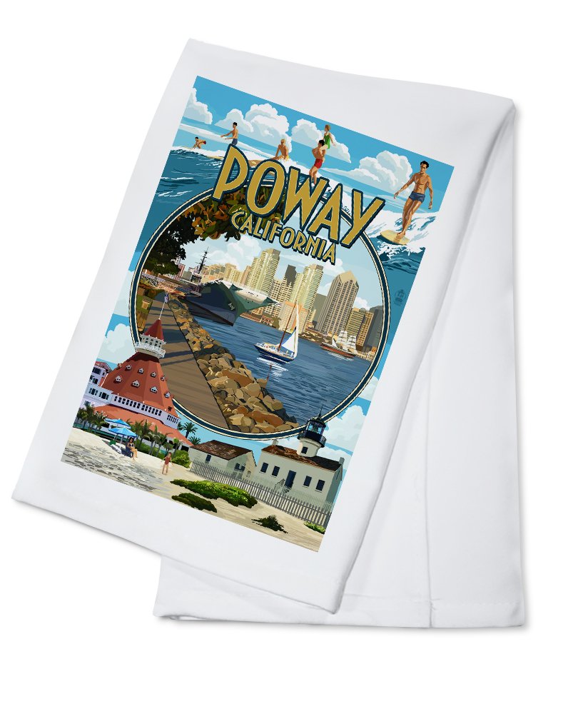100% Cotton Tea Towel - Decorative Hand Towel for Kitchen & Home | Poway California Montage Design | Perfect for Dish Drying, Gift Giving & Farmhouse Decor