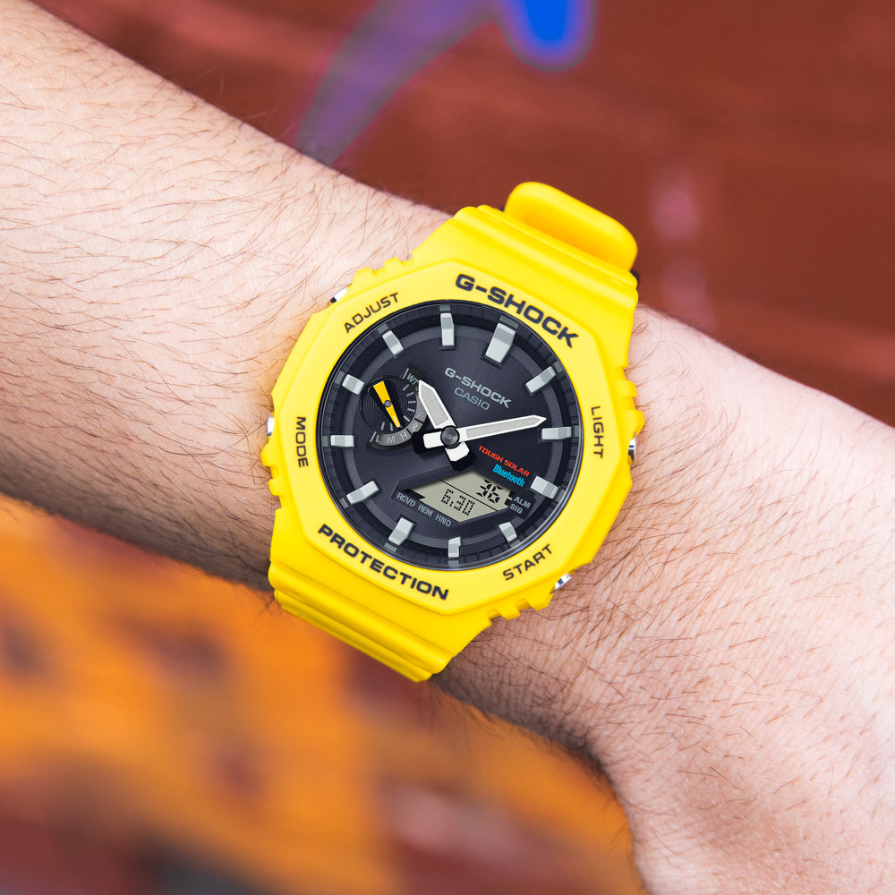 G Shock GAB2100C-9A Yellow Bluetooth Solar Watch - Durable Digital Sports Watch for Men with Shock Resistance & Solar Power - Perfect for Outdoor Adventures, Workouts, and Everyday Wear