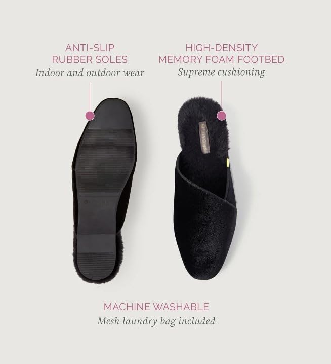 Women's Cozy House Slippers with Memory Foam & Arch Support - Soft Faux Fur Indoor/Outdoor Slippers with Anti-Slip Sole - Machine Washable Comfort Slippers for Home, Office, and Travel Use