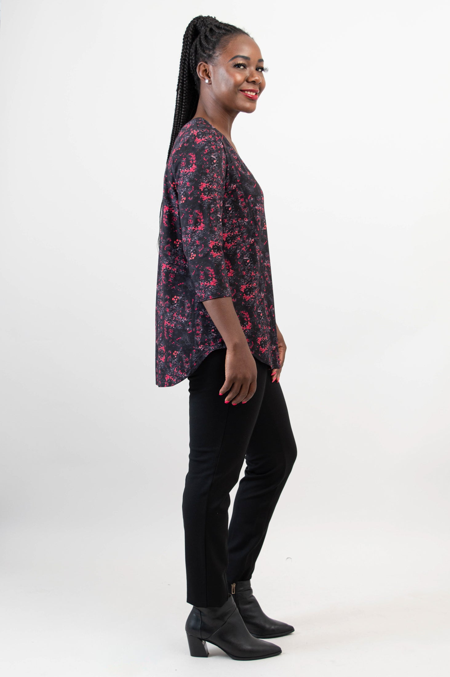 Jackie 3/4 Sleeve Women's Tops - Soft Bamboo Fabric in Cherry Jam Color - Breathable & Comfortable for Yoga, Work & Casual Wear