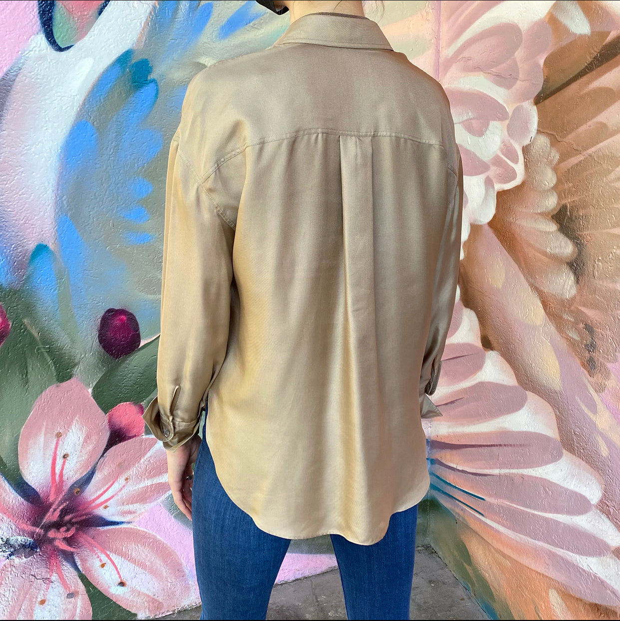 Brunello Cucinelli Light Brown Silk Monili Collar Shirt for Women - XS Size | Elegant Silk Blouse for Office, Party & Special Occasions