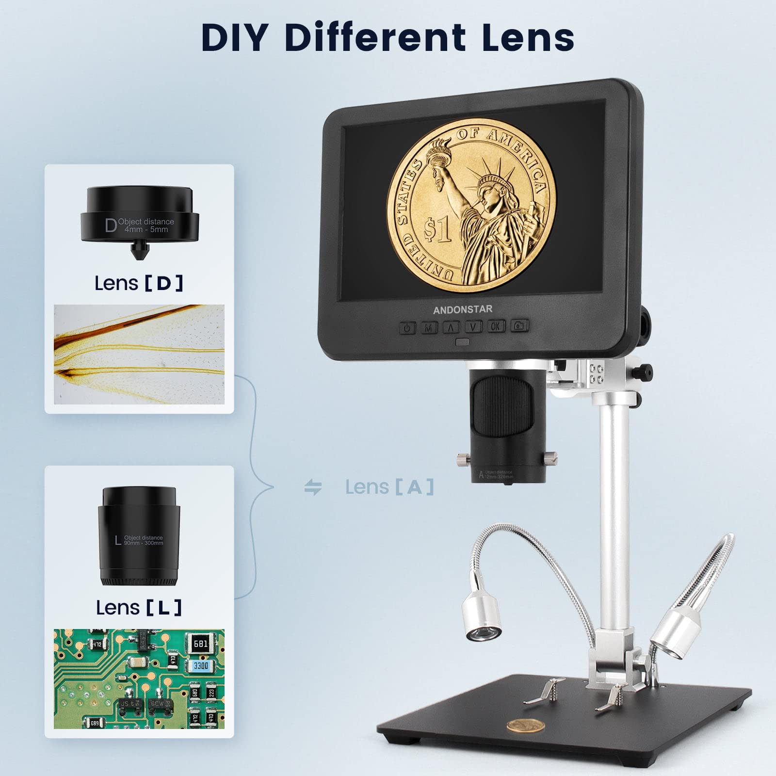 Andonstar AD246SM 2000X UHD 2160P HDMI Digital Microscope - Professional PCB Soldering & Electronics Repair Tool for Phone, Watch, Coin Inspection - Ideal for Hobbyists, Jewelers & Biology Labs