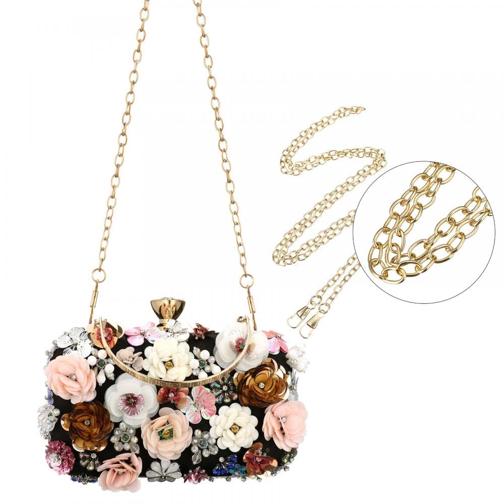 Stylish PU Leather Floral Beaded Clutch Purse for Women - Elegant Wedding Handbag & Clear Crossbody Bag - Perfect for Parties, Date Nights & Special Occasions