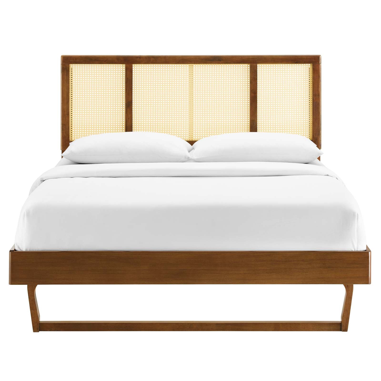Kelsea King Size Platform Bed with Cane and Wood Design, Angular Legs - Perfect for Modern and Farmhouse Bedroom Decor