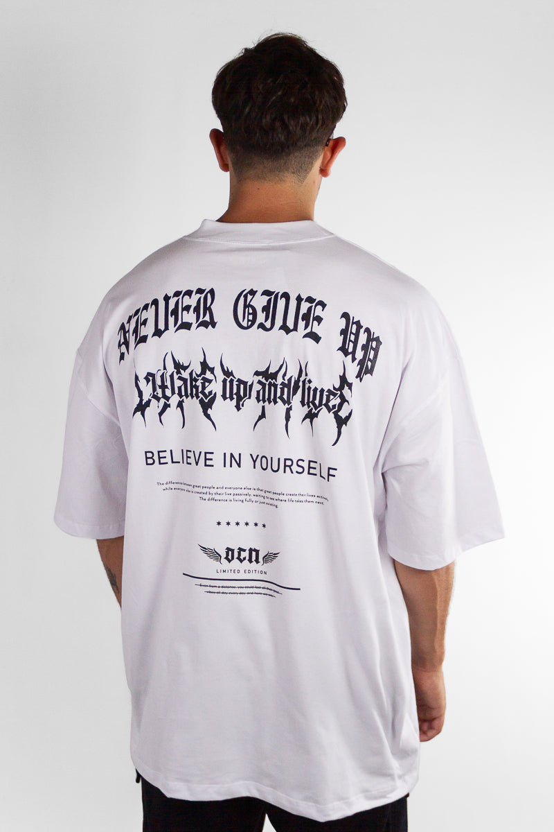 Gothic White T-Shirt for Men - Ocn H Gothic Style Cotton Tee - Perfect for Halloween, Cosplay, and Alternative Fashion Outfits